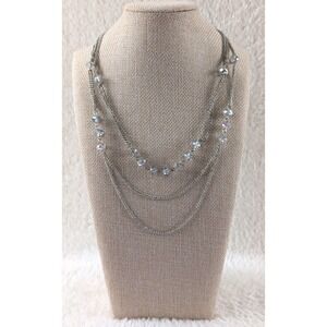 Silver-Tone Multi-Strand Necklace with Faceted‎ Crystal Beads – Layered...